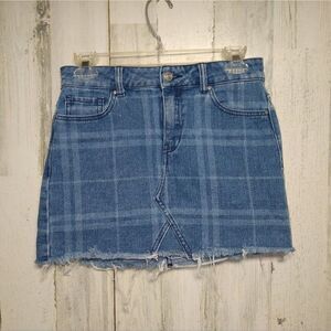 Pacsun Women's Size 25 Denim Mini Skirt Raw Hem Plaid